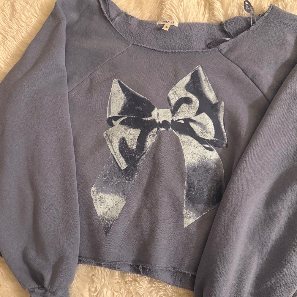 Off the shoulder cropped  bow sweater